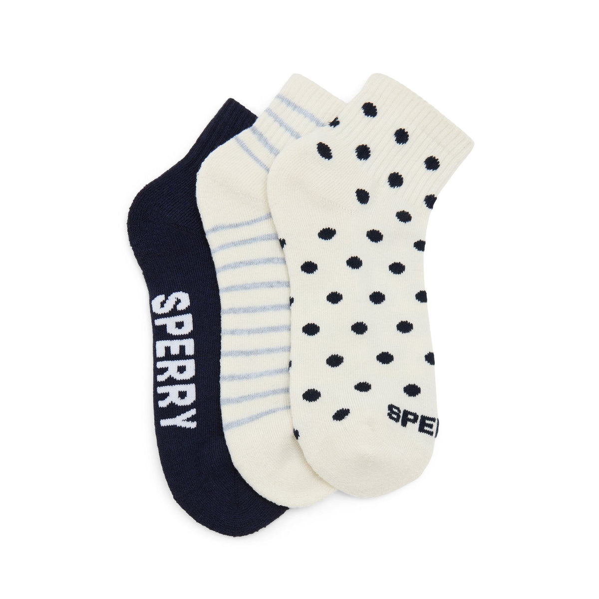 Sperry Ladies 3-Pack Quarter Socks Cream multi